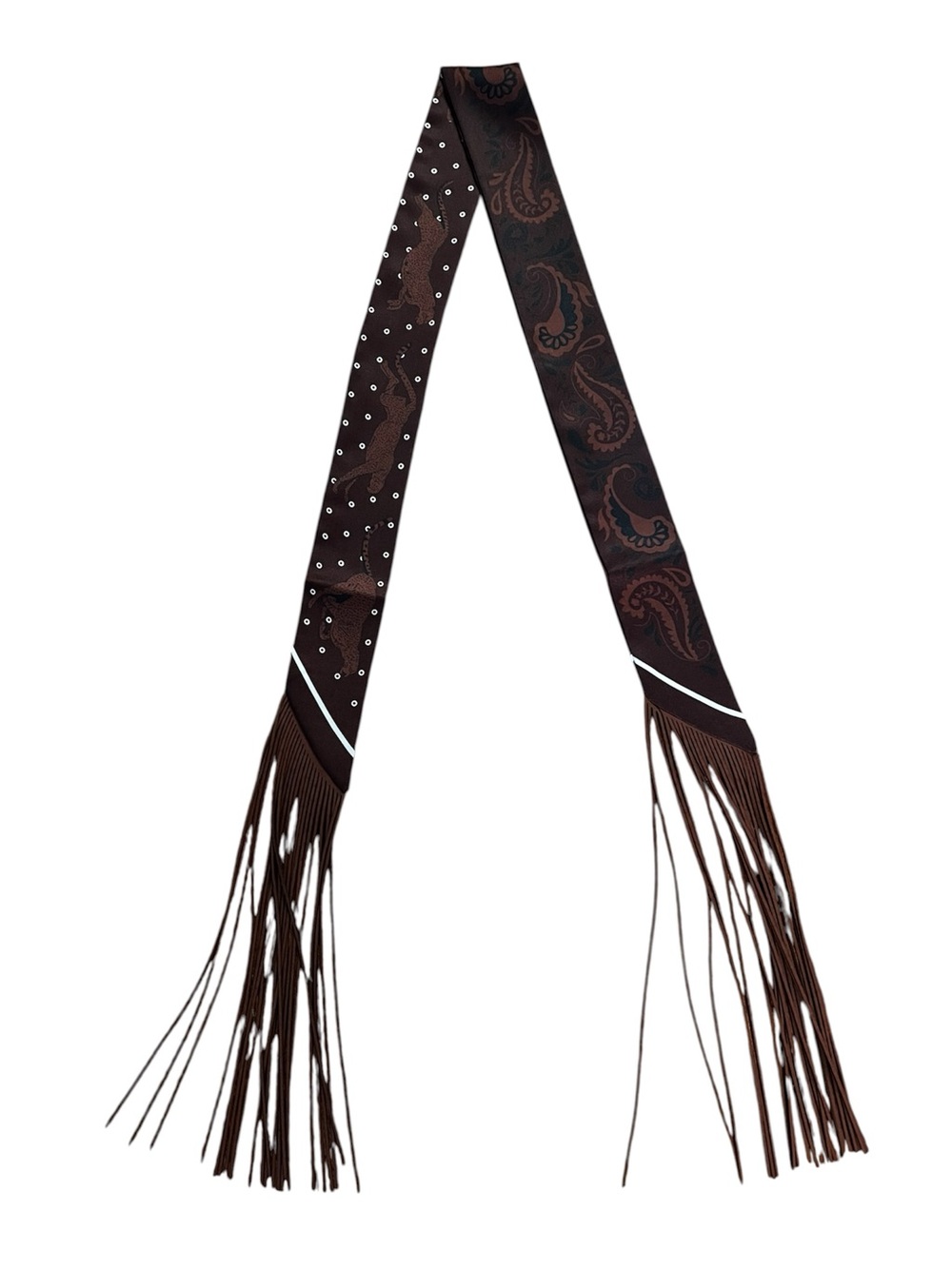 ✨Hermes. “ Geupard”   Fringe Twilly Scarf Dark Coffee Brown